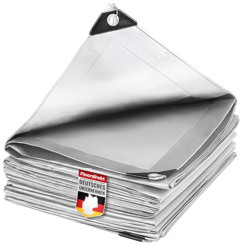 etm Bâche 140 g/m², imperméable, 8 x 10 m, blanche, pour protection contre les intempéries, idéale pour le jardin, résistante aux UV, revêtue des deux côtés, imperméable et lavable