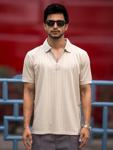 Image of Maniac || Men || Solid || Textured || Polo Neck || Half Sleeve || Cotton T-Shirt