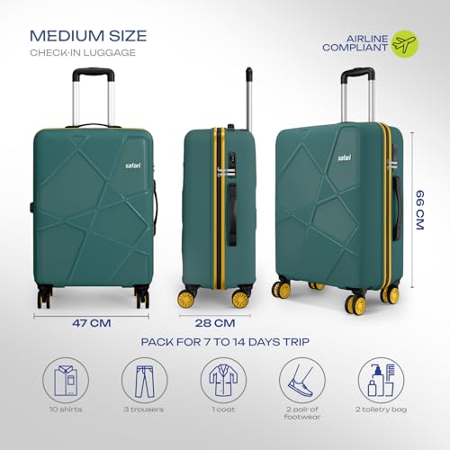 Image of Safari Pentagon Neo 8 Wheels 66Cm Medium Checkin Trolley Bag Hard Case Polypropylene, 360 Degree Wheeling Luggage, Travel Bag, Suitcase for Travel, Trolley Bags for Travel, Sage Green