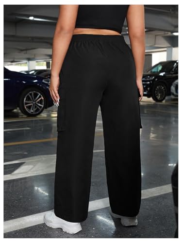 OYOANGLE Women's Plus Size High Waisted Cargo Pants Flap Pocket Straight Leg Trousers Streetwear2