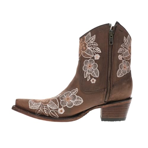 Corral Boots Womens Floral Embroidered Snip Toe Casual Boots Ankle Low Heel 1-2" - Brown3