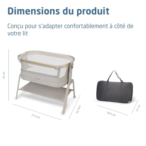 Maxi Cosi Iora² Berceau Cododo, 0–6 mois (9 kg), Lit Cododo Bébé Pliable & Léger, Matelas CloudCore 5 cm, 5 Niveaux de Hauteur, 2 Roulettes Fluides, Easy Slide, Elegance Beige – vue 7