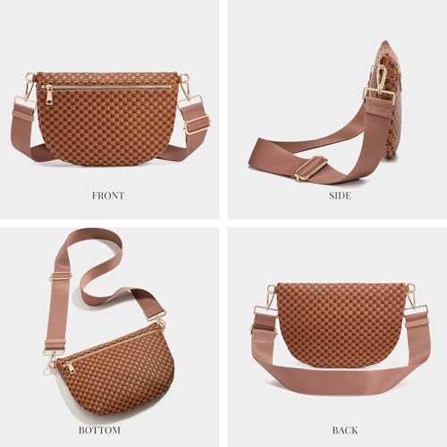 Image of Woven Crossbody Bags For Women, Checkered PU Waist Pack Travel Sling Bag