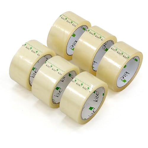 Strong Heavy Duty Commercial Grade Clear Packaging Tape - 6 Rolls (48MM Wide x 66M Long) Secure Sticky Sealing Tape for Long Storage Of Packing Parcel Boxes. Transparent - 2 Inch Wide.