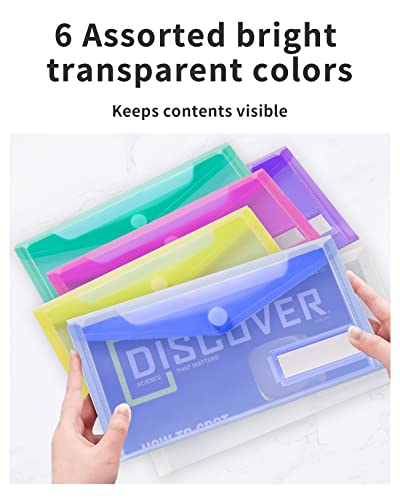 Sooez Small Plastic Envelopes, 12 Pack Plastic Pouch With Label Pocket, Plastic Pencil Pouch, Reusable Envelopes,Pencil Case Bulk, Plastic Money Envelopes, 9.4 X 4.7 Inches #TOP3