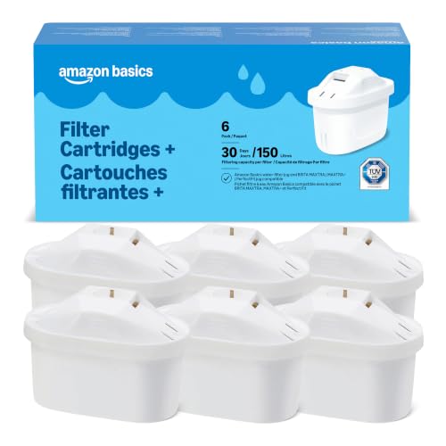 Amazon Basics Cartuchos filtrantes de Agua, 6 Unidad, Paquete de 1, Aptos y compatibles con Todas Las jarras BRITA Incl. PerfectFit & Jarras Amazon Basic