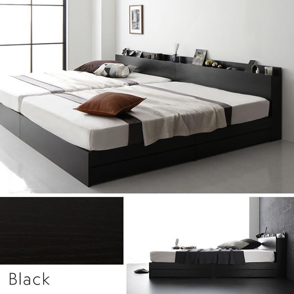 新品 送料込 ダブルベッド ゾーンコイルマットレス付 棚 コンセント付 ブラック 新品 送料込 ダブルベッド ゾーンコイルマットレス付 棚 コンセント付