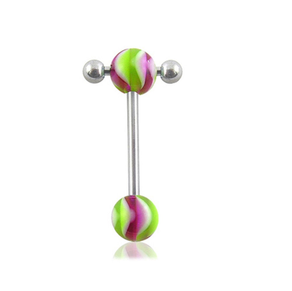 316L Surgical Steel Barbell with UV Propeller Ball and Small Barbell with Ball Tongue Rings