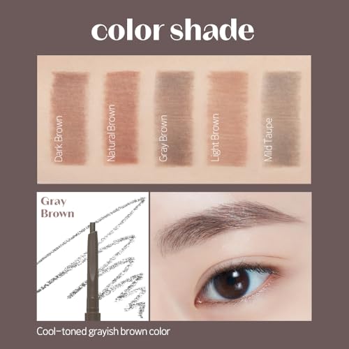 Image of ETUDE Bare Edge Brow Pencil, Eyebrow Pencil, Slim 3D Hexagon, Natural Looking, Korean Makeup, Beauty, Grey Brown (0.003 Ounce)