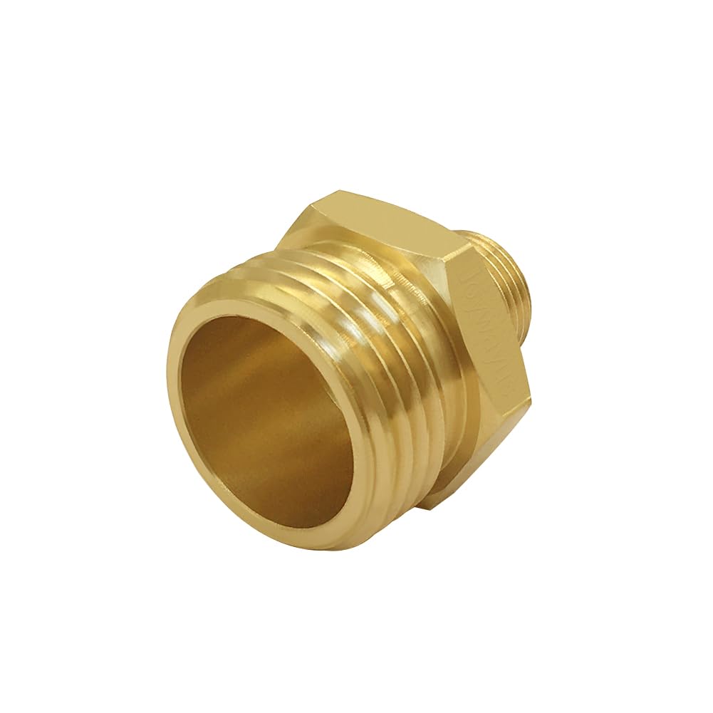 Joywayus 2 adaptadores de rosca macho de compresión de 3/4 GHT a 3/8, conector de grifo reductor de latón, adaptador de manguera de agua, adaptador de línea de suministro a manguera de jardín para