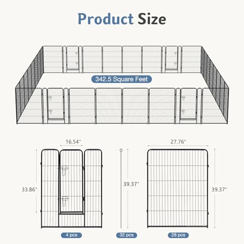 Image of DUMOS Dog Playpen 40 Inch 32 Panels Indoor Outdoor Metal Pet Fence | Foldable Dog Play Pen with Door, Portable Exercise, RV Camping, Puppy Small Medium Large Dogs