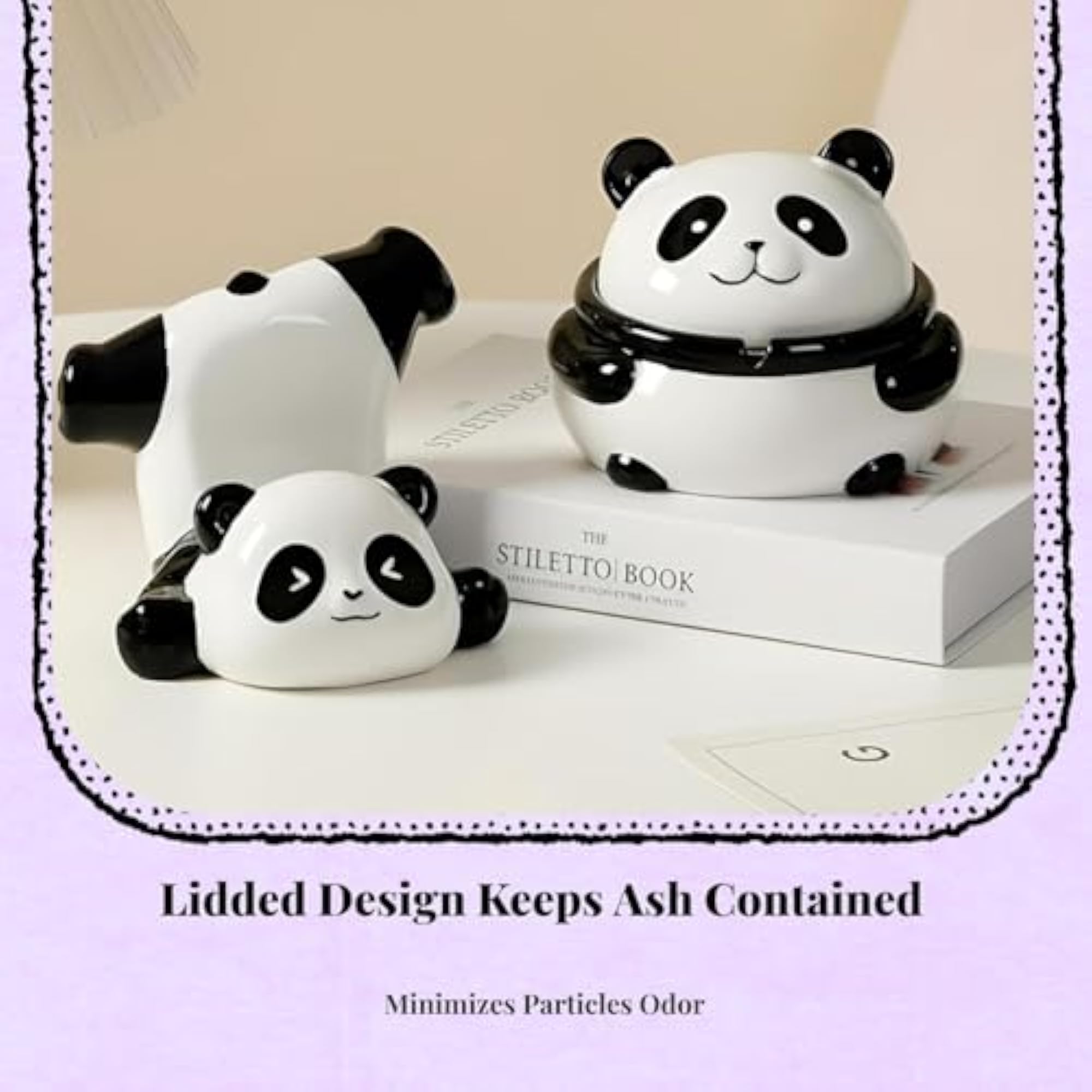 Panda Ceramic Ashtray with Lid, Cute Home Decor