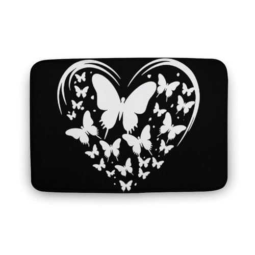 Heart Butterfly Coral Velvet Rugs Non-Slip Bathroom Rugs Soft Kitchen Rug Floor Carpet for Home Decor 15.7