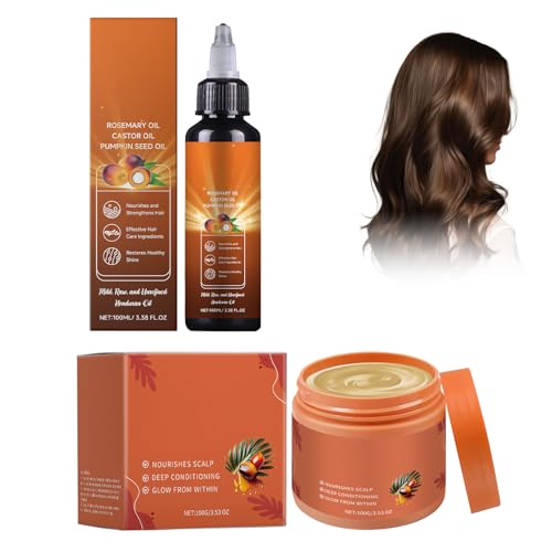 Hppsctink 2pcs Cuidado del cabello Batana, 100ml Aceites de tratamiento capilar y 100g Mascarilla Capilar, Mejora el encrespamiento y la sequedad, las puntas abiertas, la suavidad y el brillo, shampoo