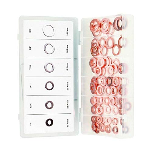 Washer Assortment Flat Ring Oil Brake Line SAE 110 Pcs Copper