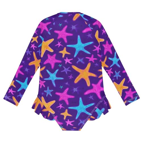 ALAZA Toddler Swimsuit Girl Bathing Suit Swimwear Rash Guard Bright Starfish Long Sleeve 3T 5