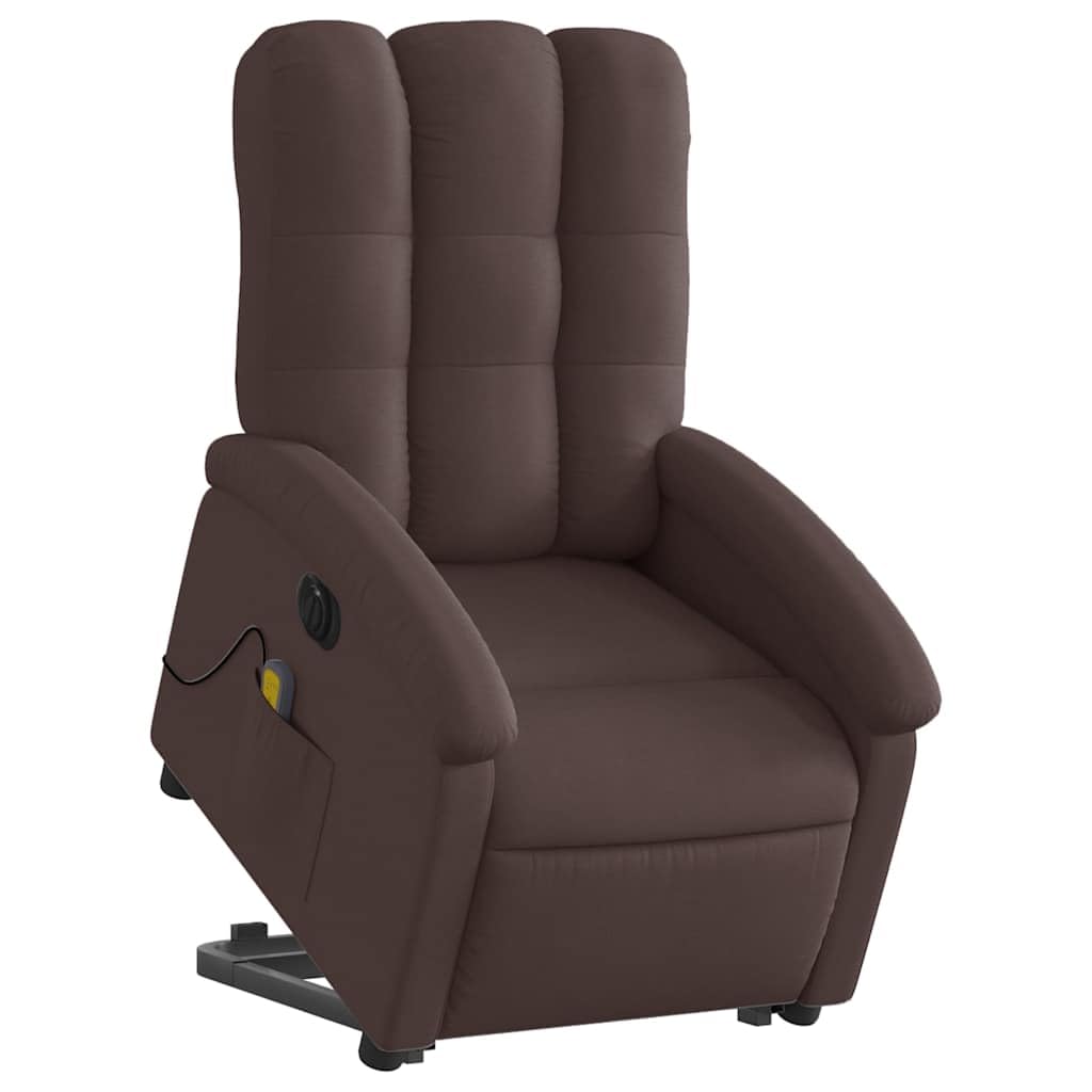 Sillón elevador eléctrico reclinable con 6 puntos de vibración, tejido marrón oscuro, función elevación e inclinación 135°, marco estable, cómodo