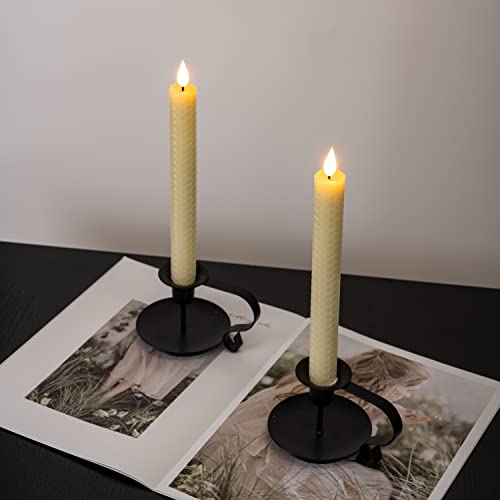 5Plots 6Pcs Ivory 9.5" Honeycomb Flameless Taper Candles With Remote, Led Taper Candles Battrey Operated For Morhers Day Gift, Home/Party/Wedding Decor, 3D Wick #TOP2