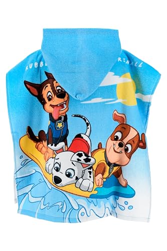 PAW PATROL Kinder Badeponcho mit Kapuze, Junge Mädchen Design, Chase und Rubble Design, Baumwolle, Schnelltrocknend, 55x110 cm (Blau)