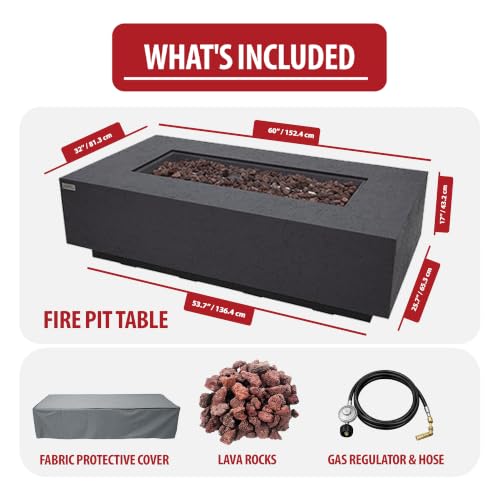 Image of AMS Creations | Madison 60 inch Rectangular Natural Gas Outdoor Fire Pit Table | Dark Gray Concrete GFRC | Limestone Texture or Surface | Electronic Ignition | Outside Backyard Fireplace