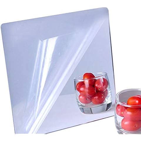 iCAGY Acrylic Mirror Sheet Self Adhesive Wall Mounted Home Décor Non Glass Sticky Mirror Tile Thickness 0.08in (2mm) Square 10x10 inch Cover