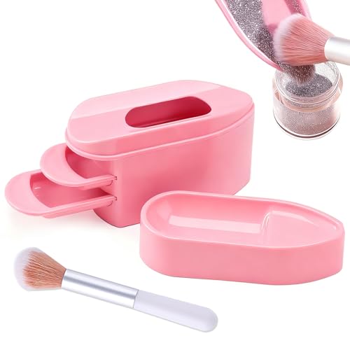 Furtherpretty 2 in 1 Dip Powder Recycling Tray System Nail Dip Powder Storage Tray with Cleaning Brush Container for Glitter Sequins Caviar Beads Manicure Tool Kit for Home & Salon (Pink)