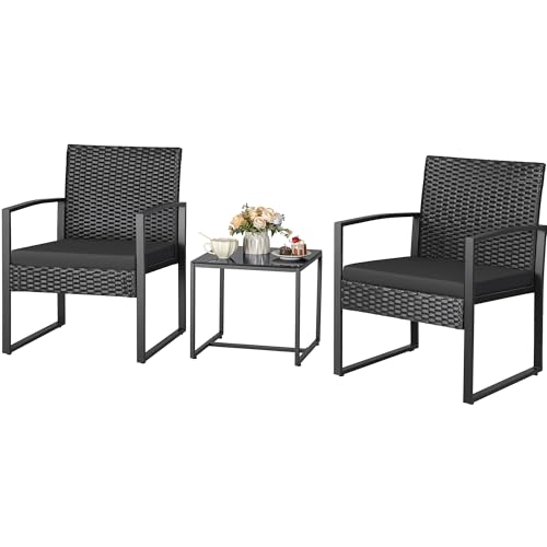 Greesum 3 Piece Wicker Conversation Bistro Sets Outdoor...