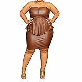 2 Piece Dresses for Women Plus Size - PU Leather Zipper Tube High Low Tops Bodycon Dress Sets...