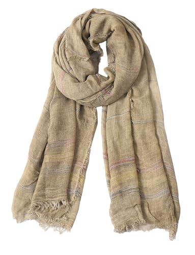 KEOYA Men’s Lightweight Cotton Linen Scarf Classic Tassel Scarves Long Unisex Neutral Shawl Multi-Purpose Neckwear for Weddings Parties Casual Wear Khaki