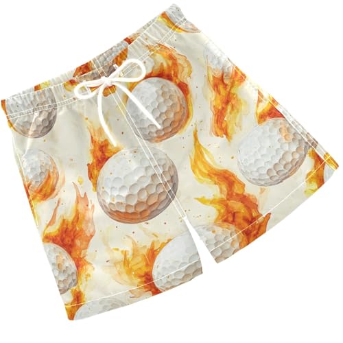 Pigsaly Boys' Swim Board Shorts Watercolor White Golf Balls Red Fire Boy's Swim Trunks Kids Swimwear 4T