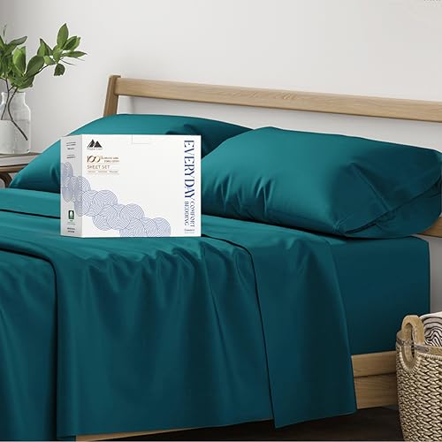 Image of Mayfair Linen Organic Cotton Sheets Twin XL Size, 16 inch Deep Pocket, Teal