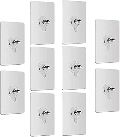 ESHOPY Stainless Steel, Plastic Detachable Self Adhesive Wall Screw Seamless Transparent No Nails Drill Waterproof Hooks for Bathroom, Kitchen, Home (10 Pieces, Clear)