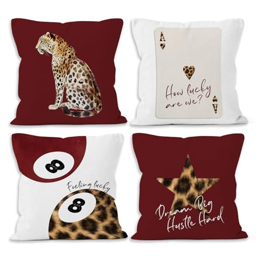 MONALET Red Cheetah Throw Pillow Covers 18x18 Set of 4,