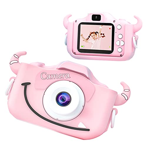 SLSFJLKJ Video Camera for Children with Fun Games, Kids Digital Camera with Special Effects, Rechargeable Battery, Ideal for Boys and Girls Age 3 4 5 6 7 8 9 10 Year Old (Pink Cow 8G)