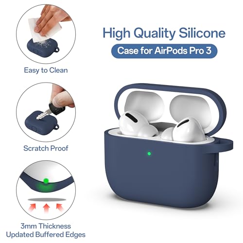 Image of Meliya for AirPods Pro 3 Case 2025 with Cleaner Kit, Soft Silicone Protective Case for Apple AirPods Pro 3rd Generation with Keychain & Lanyard for Women Men (Midnight, Airpods Pro 3 2025)