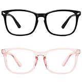 MEETSUN Blue Light Blocking Glasses Nerd Eyeglasses Frame,Anti Blue Lights Computer Reading Gaming Glasses For Women Men 2 Pack Black Pink HEV Clear Lens