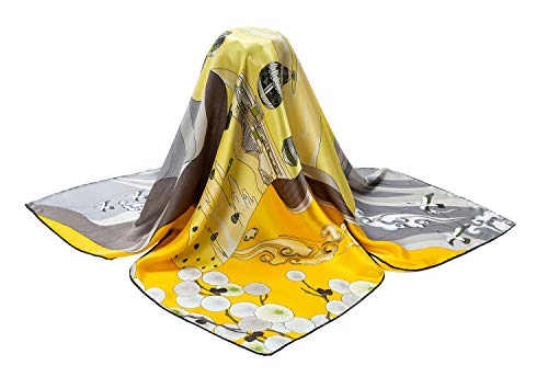 Women 35” 100% Square Silk Scarf Fashion Floral Painting Wraps Headscarf