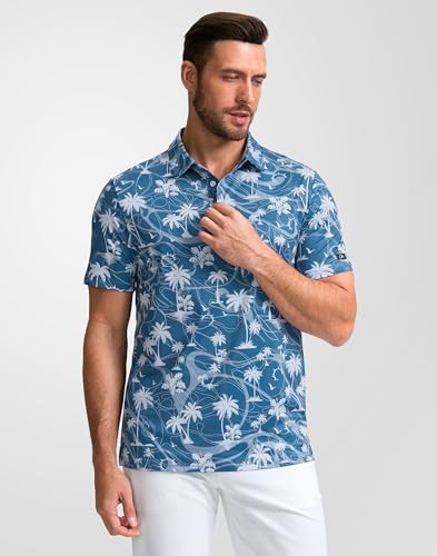 Image of Obla Mens Golf Polo Shirts Short Sleeve Dry Fit Performance Moisture Wicking Casual Print Collared Golf Shirts for Men