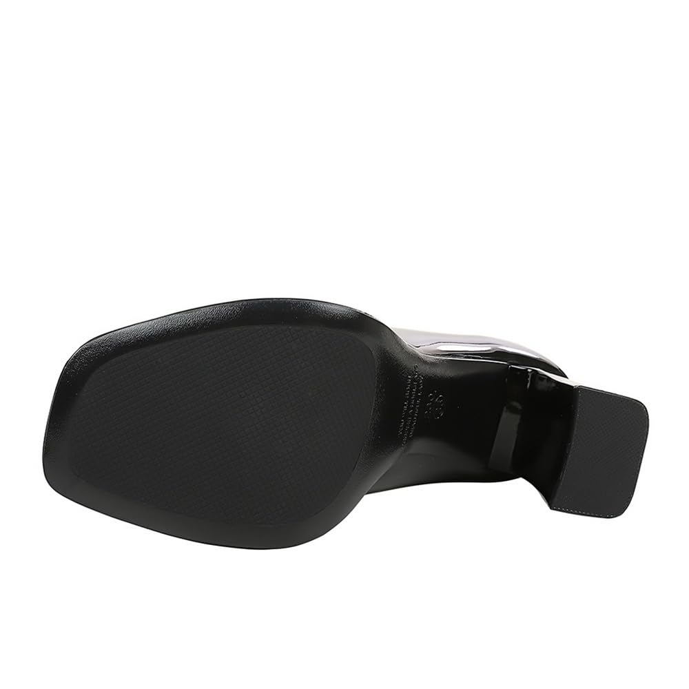 Donna 9cm Quadrato Dita Grosso Blocco Tacco Due Arco Decorazione Caviglia Cinturino Piattaforma Tacchi Alti Scarpe