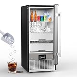 SOZT® Under Counter Ice Maker with Refrigerator Function, 120LBS/24H Commercial Ice Machine, No-Melt Ice Storage, 24H Timer & Self-Cleaning, Built-in/Freestanding for Home Bar Cafe Restaurant