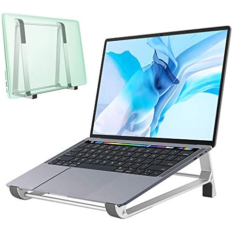 DK177 Laptop Stand,Aluminum Laptop Stand for Desk,Ventilated Ergonomic Computer Stand for Laptop, 2 in 1 Desgin Vertical Laptop Stand Compatible with Mackbook Air Pro, All 10 to 17inch Laptop (Silver) Cover