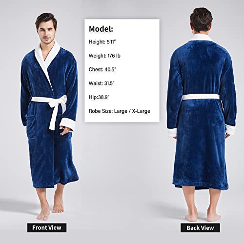 FashGudim Mens Robe Plush Robes for Men Warm Soft Fleece Bathrobe Calf Length Shawl Collar Short House Robes with Pockets2