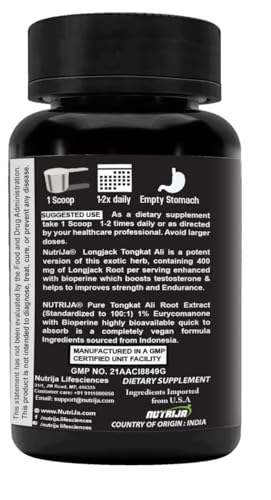 Image of NutriJa Tongkat Ali Extract Powder | Longjack Root Extract Powder Standardized to 100:1 with Active 1% Eurycomanone | 50 Grams