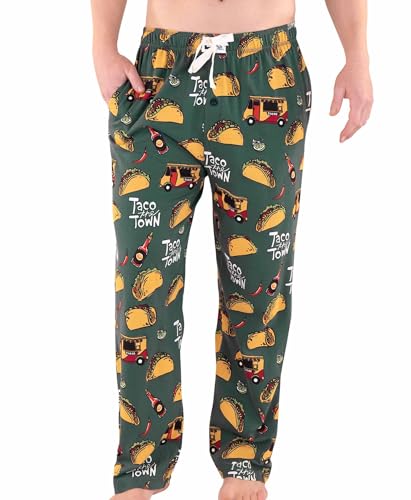 Lazy One ノベルティメンズパジャマパンツ、男性用楽しいパジャマボトム、100%コットンパジャマパンツ、ポケット付きファニーパジャマ、フィッシングPJ, Taco Pjパンツ, Largeの商品画像（Amazon）