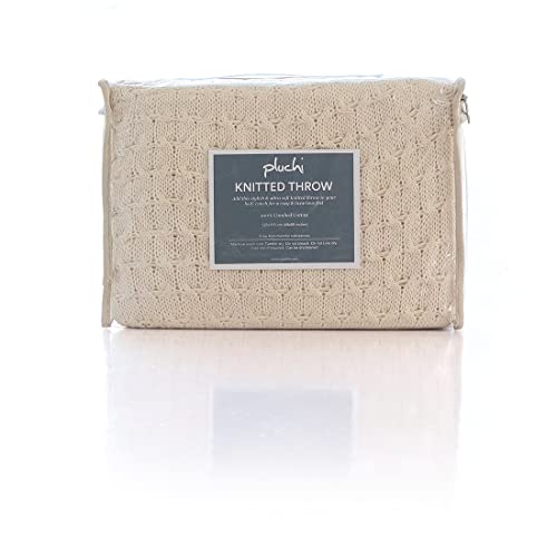 Image of Pluchi Kelly Knit Cotton Knitted Textured All Season AC Throw Blanket for Sofa (Luxurious,125cm X 150cm, 49 x 59 Inches) (Natural)