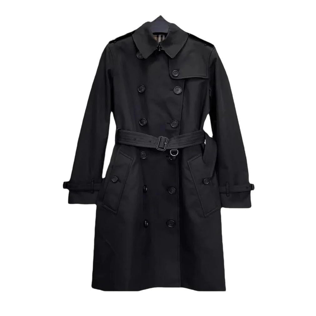 Womens British Style Solid Color Long-Sleeved Long Trench Coat