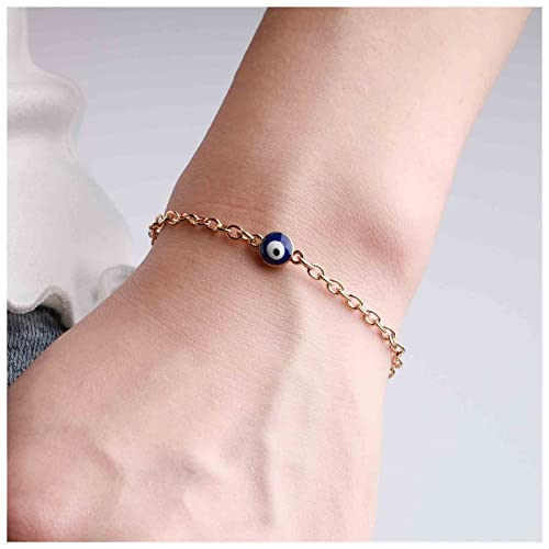Boho Evil Eye Bracelet Blue Eye Bracelet Gold Protection Bracelet Adjustable Hand Chain Lucky Charms Hand Chain Jewelry for Women and Girls (Gold)