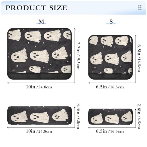 Image of Cute Halloween Ghost Black Seat Belt Cover Pad 2 Pcs Soft Cute Seatbelt Covers Protector Support Head Neck Shoulder Strap for Car Seats High Chair Backpack for Adults Kids Women Men 6.5x6.5In 2
