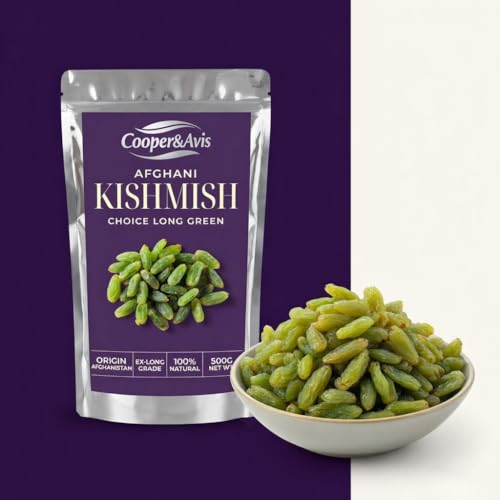 Image of Cooper&Avis Premium Afghani Raisins, 500g | Authentic Kandhari Choice Long Green Kishmish | Jumbo Size, Sun-Dried & Seedless