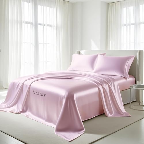 Image of Filbert Satin Bedsheet King Size with Pillow Covers | Silken Satin Nights Where Comfort Meets Glamour | Midnight Luxe Satin Dreams Collection | 92x108 Inch Baby Pink